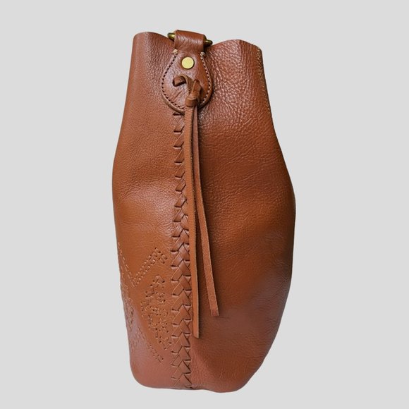 Isabella Fiore Mary Artisanal Braid Leather Hobo Large Handbag in Cognac - Picture 6 of 9